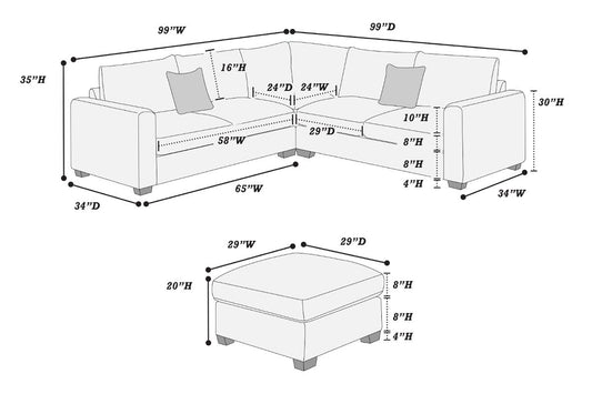 Sectional Sofa with Ottoman (F8890)