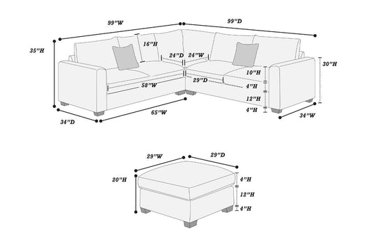 Sectional Sofa with Ottoman (F8891)