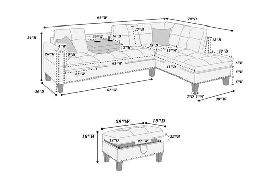 Sectional Sofa with Ottoman (F8888)